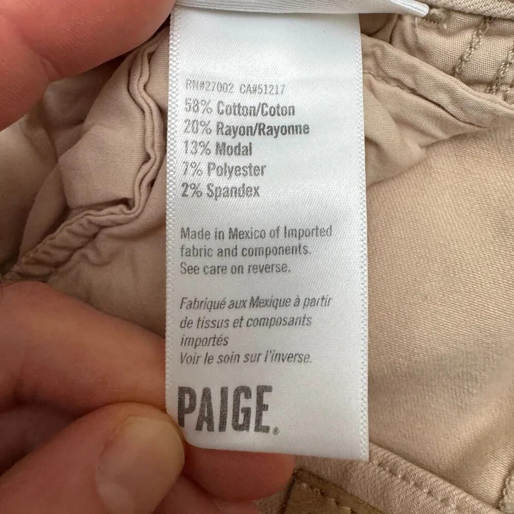 PAIGE Genesee High Rise Wide Leg Denim Jeans Size 28 Sandie Beige Tan Stretch - Picture 11 of 16